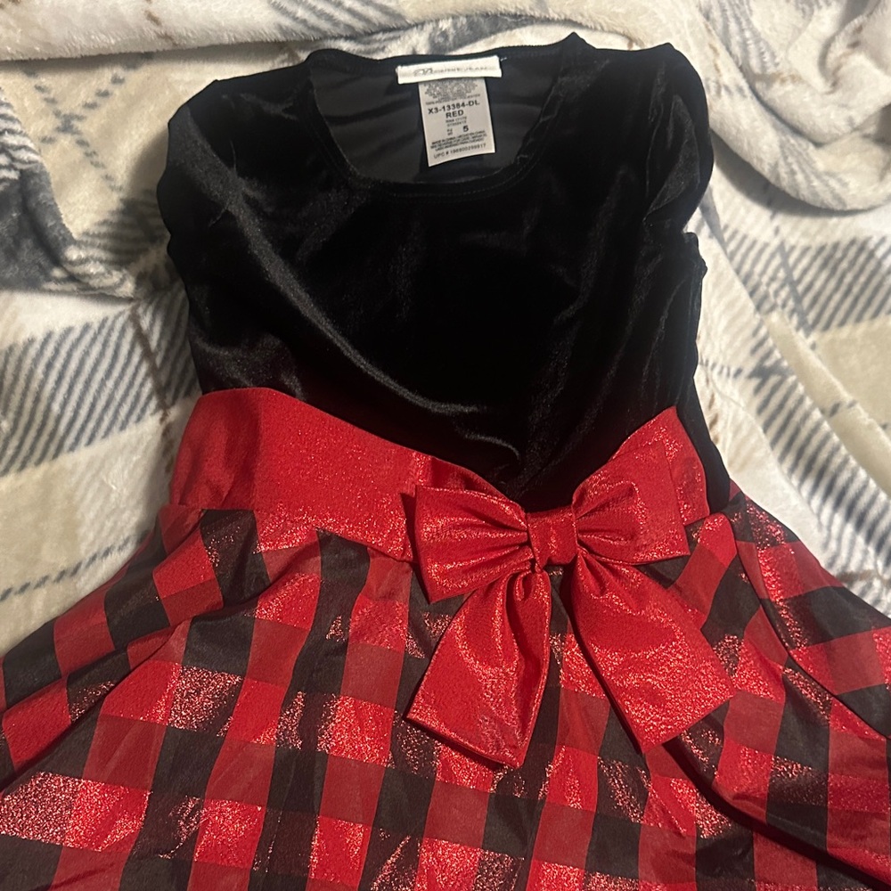 Red and Black Plaid Dress with Bow